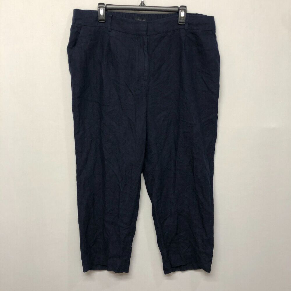 Talbots Women Bristol Crop Pants Size 16W Dark Blue 100% Linen M204 -21